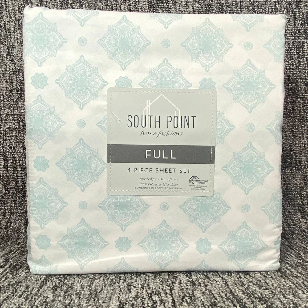 South Point Home Fashions Full Sheet Set 4 Pc Microfiber Bombay Medallion Aqua
